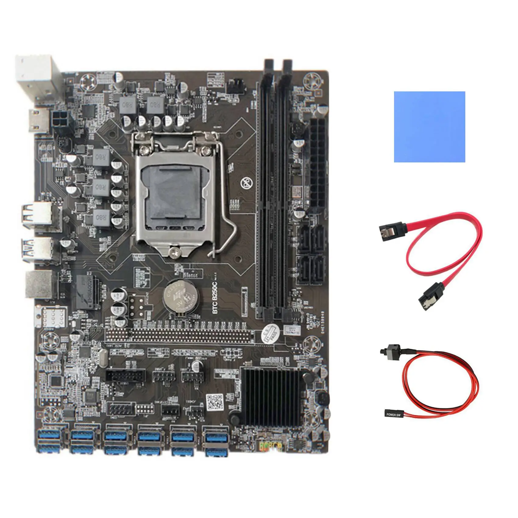 Материнская плата для майнинга B250C + термопанель + кабель SATA + кабель переключения 12 PCIE на USB3.0, слот для графической карты LGA1151, поддержка DDR4
Материнская плата для майнинга B250C + термопанель + кабель SATA + кабель переключения 12 PCIE на USB3.0, слот для графической карты LGA1151, поддержка DDR4