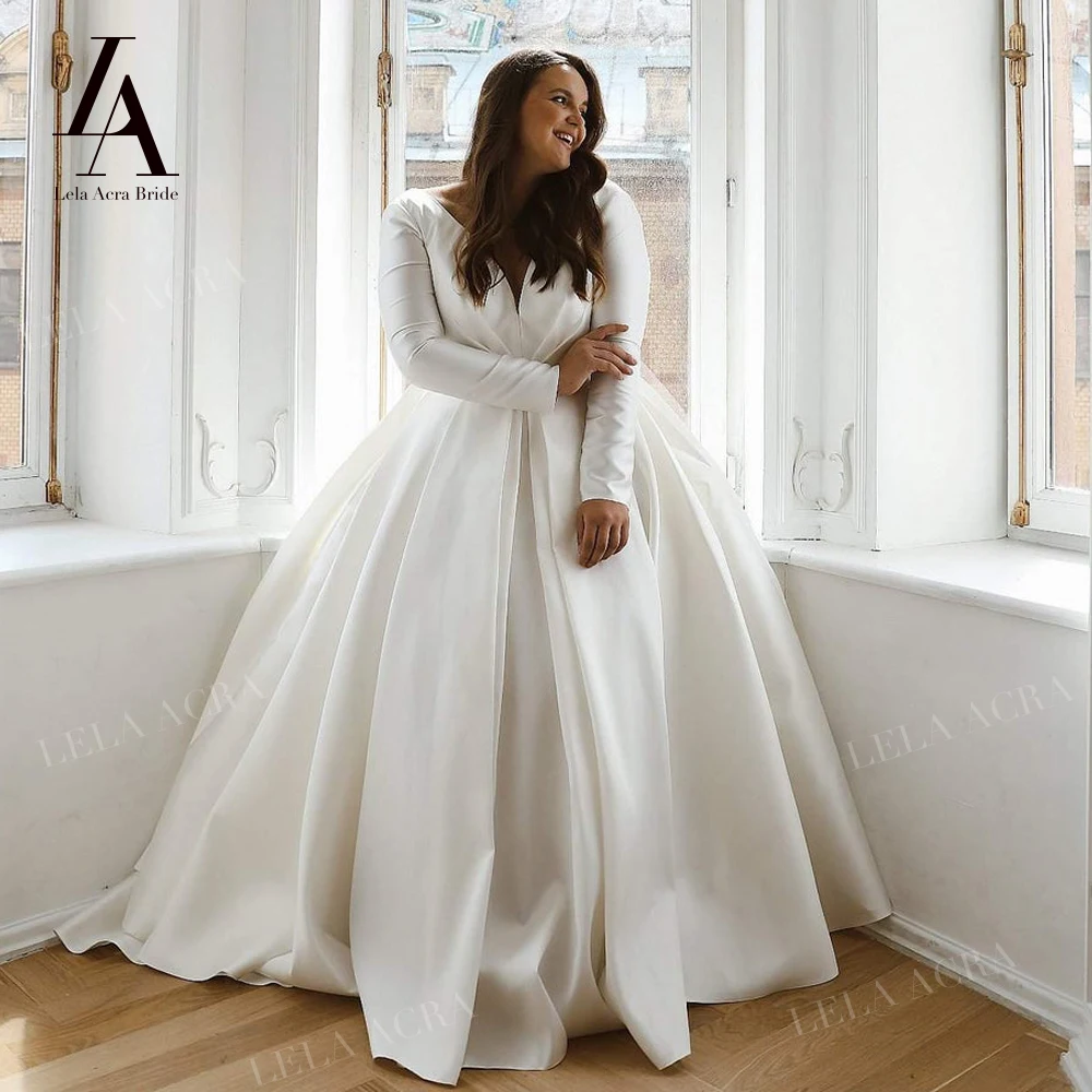 LelaAcra Long Sleeve Wedding Dress 2023 V-neck Satin A-Line Court Train Princess Bride Gowns OB130 Plus Size Vestido de Noiva
LelaAcra Long Sleeve Wedding Dress 2023 V-neck Satin A-Line Court Train Princess Bride Gowns OB130 Plus Size Vestido de Noiva