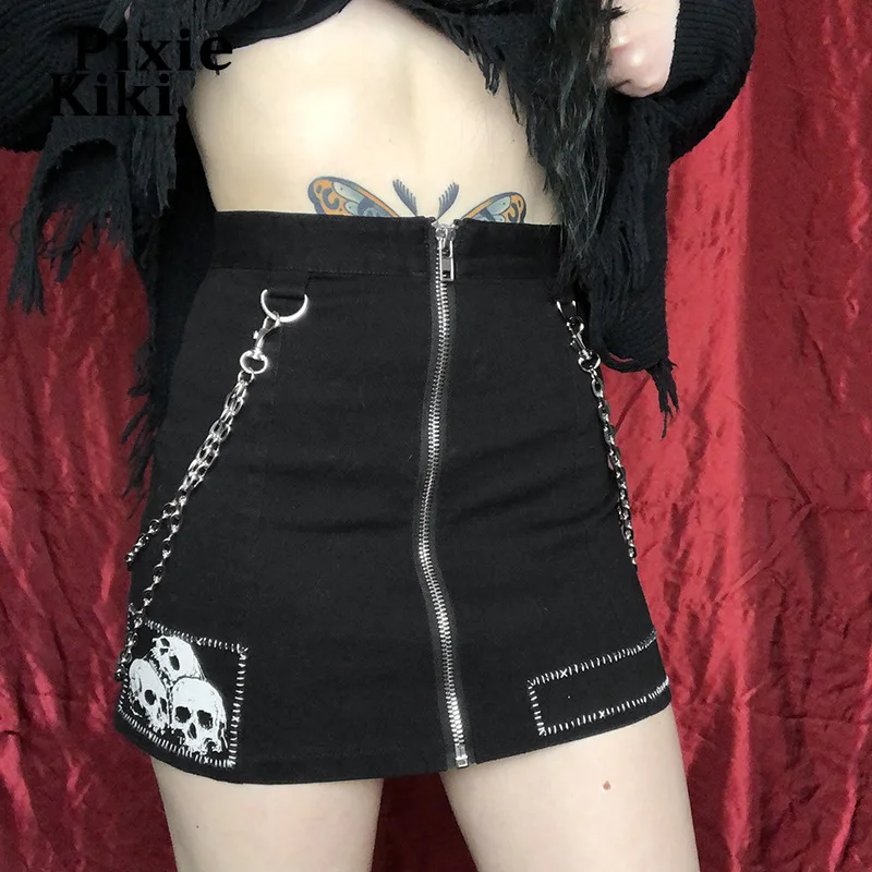 PixieKiki Cyber Y2k Alt Skull Print Mini Skirts Women 2022 Dark Zipeer Front Metal Chain Black Skirt Gothic Clothes P80-DC27 
PixieKiki Cyber Y2k Alt Skull Print Mini Skirts Women 2022 Dark Zipeer Front Metal Chain Black Skirt Gothic Clothes P80-DC27