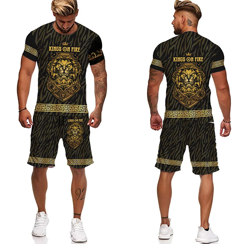 Summer Golden Pattern Lion Head 3d Printed T-shirts Sets Fashion Man's Short Sleeves+Shorts Suit Harajuku Personality Male Sport
Summer Golden Pattern Lion Head 3d Printed T-shirts Sets Fashion Man's Short Sleeves+Shorts Suit Harajuku Personality Male Sport