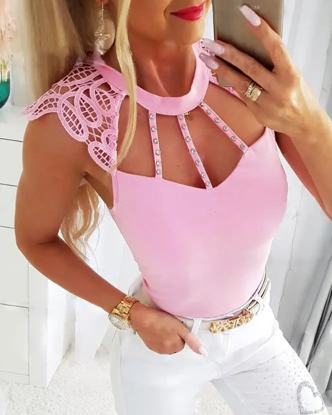 Sexy Women's Tank Top Summer 2023 Fashion Sweet Pink Rivet Lace Patch Hollow Out Vest Night Out Party Skinny Sleeveless Y2K Top
Sexy Women's Tank Top Summer 2023 Fashion Sweet Pink Rivet Lace Patch Hollow Out Vest Night Out Party Skinny Sleeveless Y2K Top