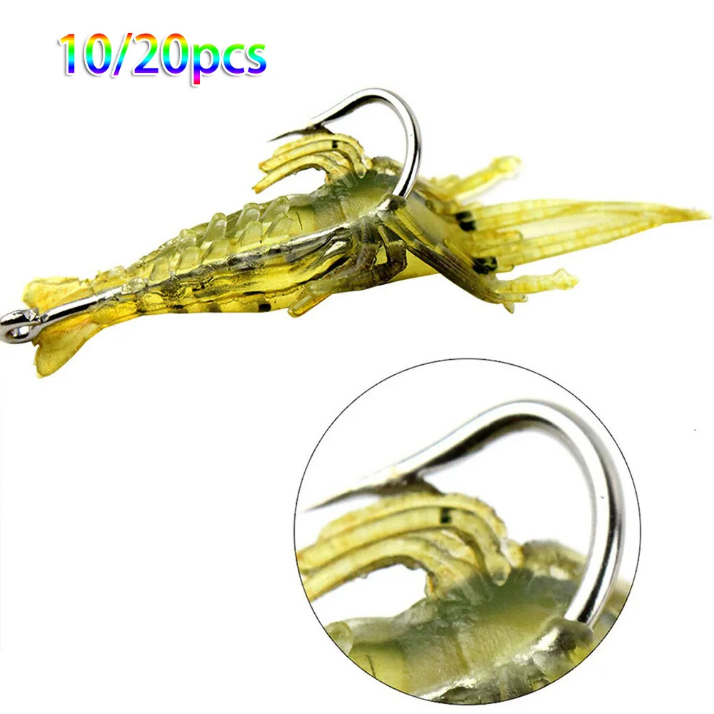 

10/20Pcs Bait Soft Shrimp Simulation Grass Shrimp With Hooks Plastic Fish Smell Luring Effect Good Fishing Gear Lure Accessories