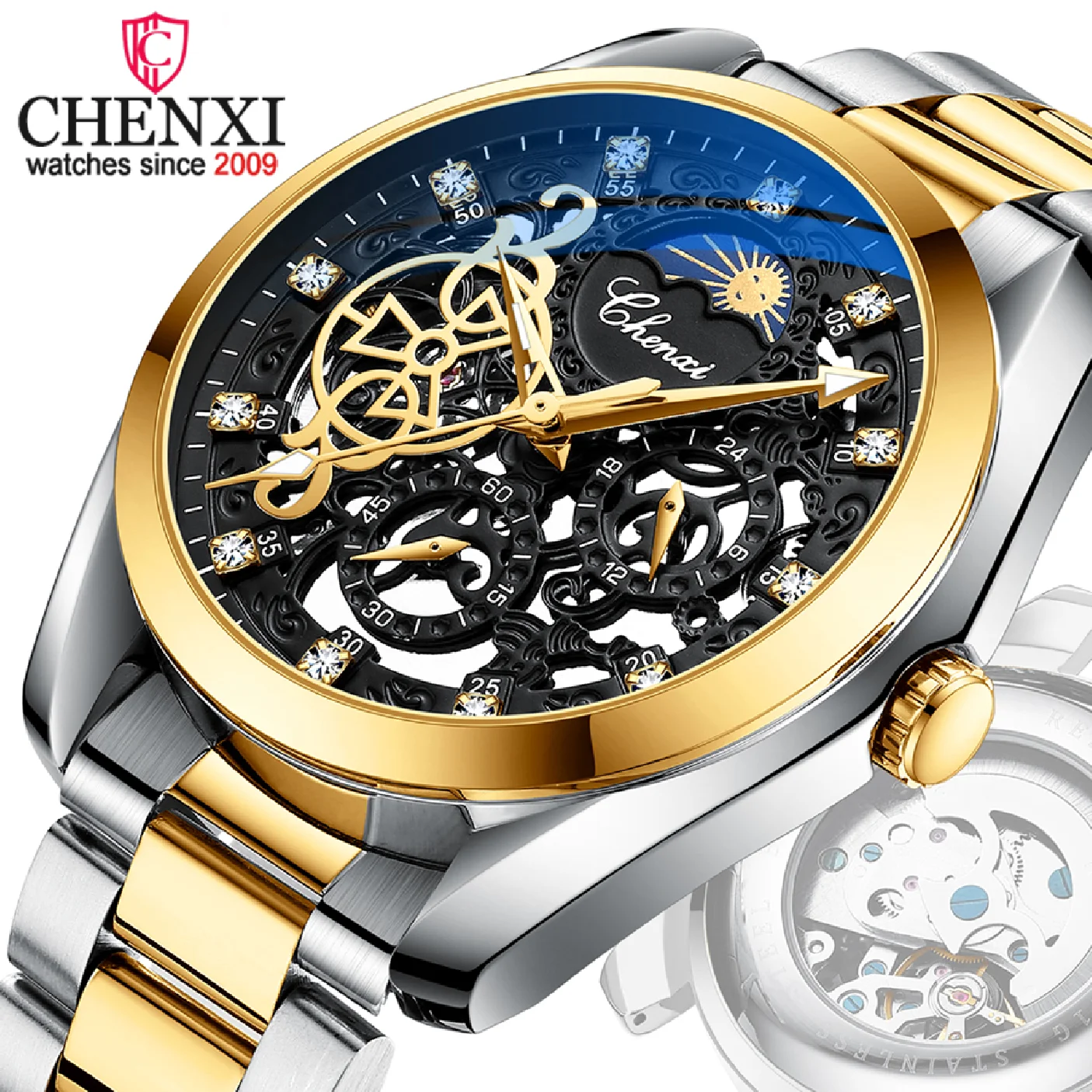 CHENXI Brand Classic Mens Watches Top Luxury Moon Phase Automatic Mechanical Watch For Men Stainless Steel Waterproof Wristwatch
CHENXI Brand Classic Mens Watches Top Luxury Moon Phase Automatic Mechanical Watch For Men Stainless Steel Waterproof Wristwatch
