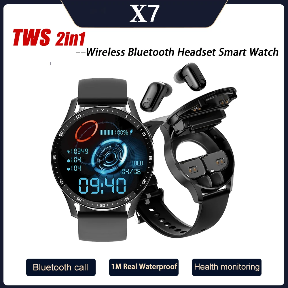 

X7 2 in 1 Smart Watch With Earbuds Smartwatch TWS Bluetooth Earphone Heart Rate Blood Pressure Monitor Sport Watch Fitness Watch
