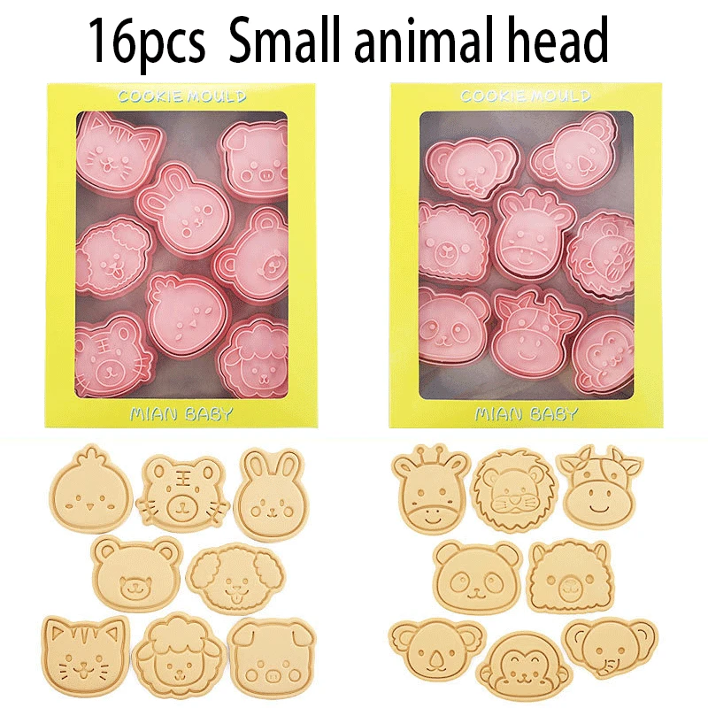 

16pcs Cookie Cutters Animal Shape 3D Plastic Biscuit Mold Cookie Stamp DIY Fondant Cake Mould Kitchen Baking Pastry Bakeware