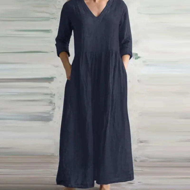 Simple Vintage Solid Cotton Linen Dress Women New Spring V Neck Pocket Straight Dress Autumn Long Sleeve Boho Long Dress Vestido
Simple Vintage Solid Cotton Linen Dress Women New Spring V Neck Pocket Straight Dress Autumn Long Sleeve Boho Long Dress Vestido