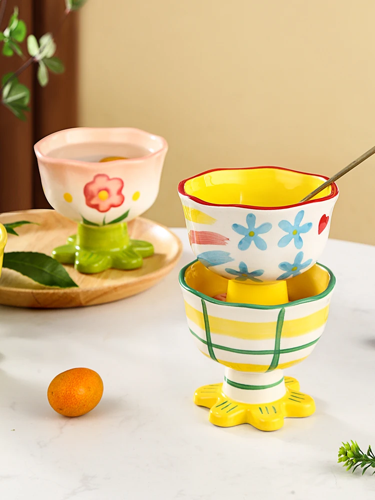 

Керамическая чашка для мороженого, чашка для десертов с ручной росписью, летняя чаша для фруктов и салата, посуда, Кубок, овсянка, чаша для йо...