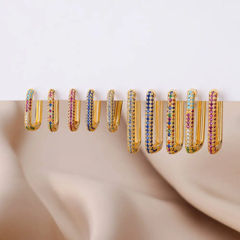 

Colored Zircon Hoop Earrings for Women Stainless Steel Gold Plated Geometric Earring Trend Luxury Aesthetic Jewerly aretes mujer