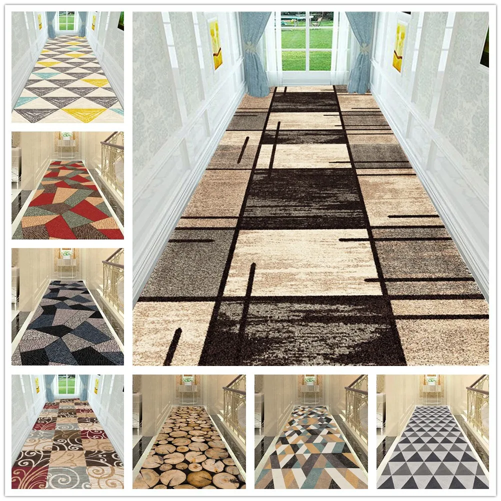 

Wood Grain Geometry Living Room Carpet Long Hall Corridor Rug Home Bedroom Kitchen Area Rug Anti-skid Mat Entrance Doormat