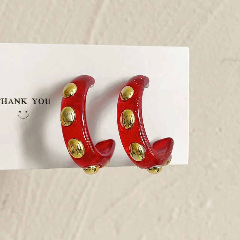 Fashion Gold Rivet Hoop Earrings for Women Luxury Unique Design Resin Punk Big Dangle Earrings for Girls Trendy Jewelery Summer 
Fashion Gold Rivet Hoop Earrings for Women Luxury Unique Design Resin Punk Big Dangle Earrings for Girls Trendy Jewelery Summer