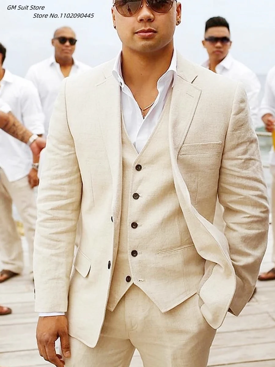 

Suits For Men Beige Tuxedo Fashion 3Pieces Shawl Collar Formal Business Blazers Graceful Groom Attire For Wedding Banquet