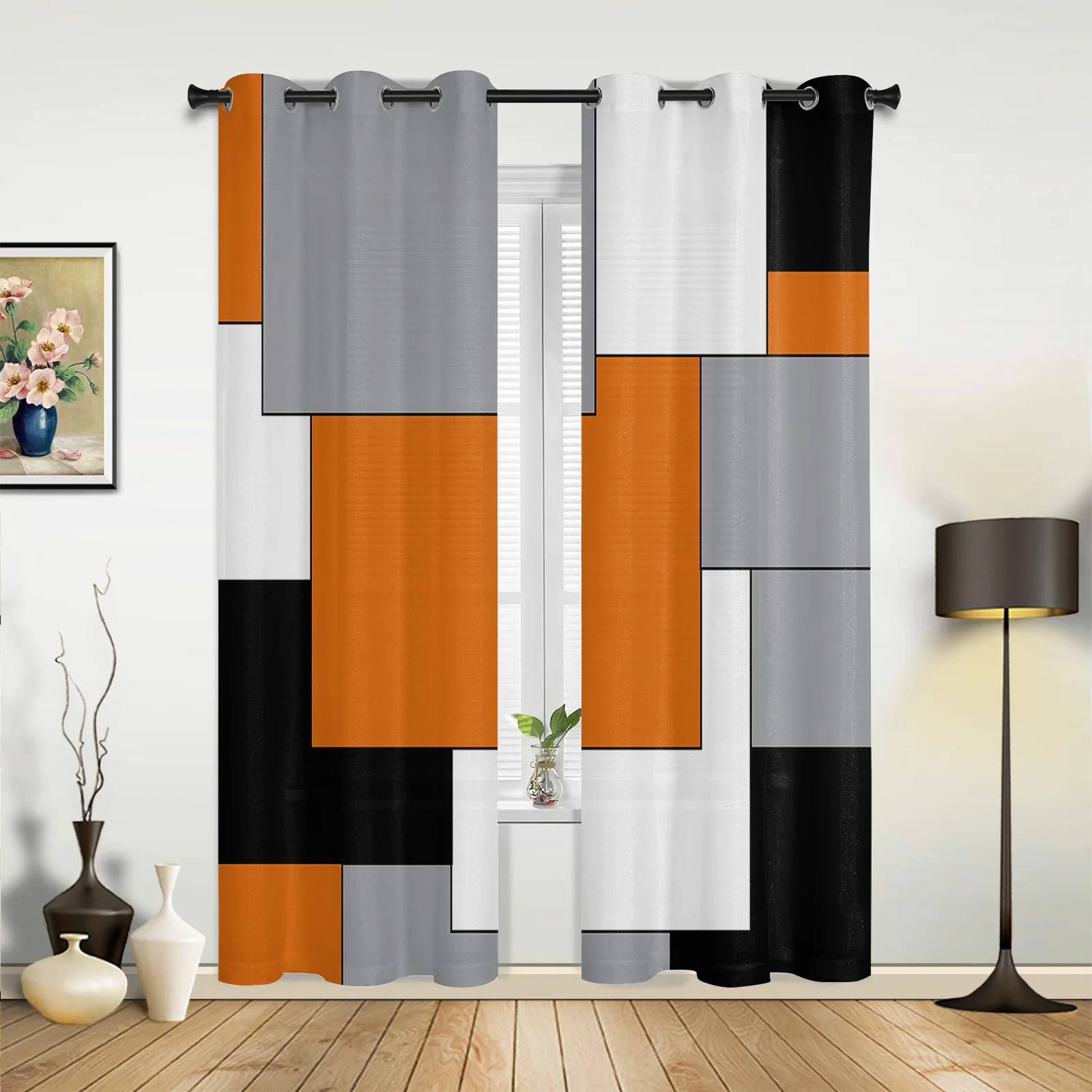 

Оранжевый черный серый абстрактные оконные шторы для гостиной спальни оконные шторы Готовые занавески кухонные шторы