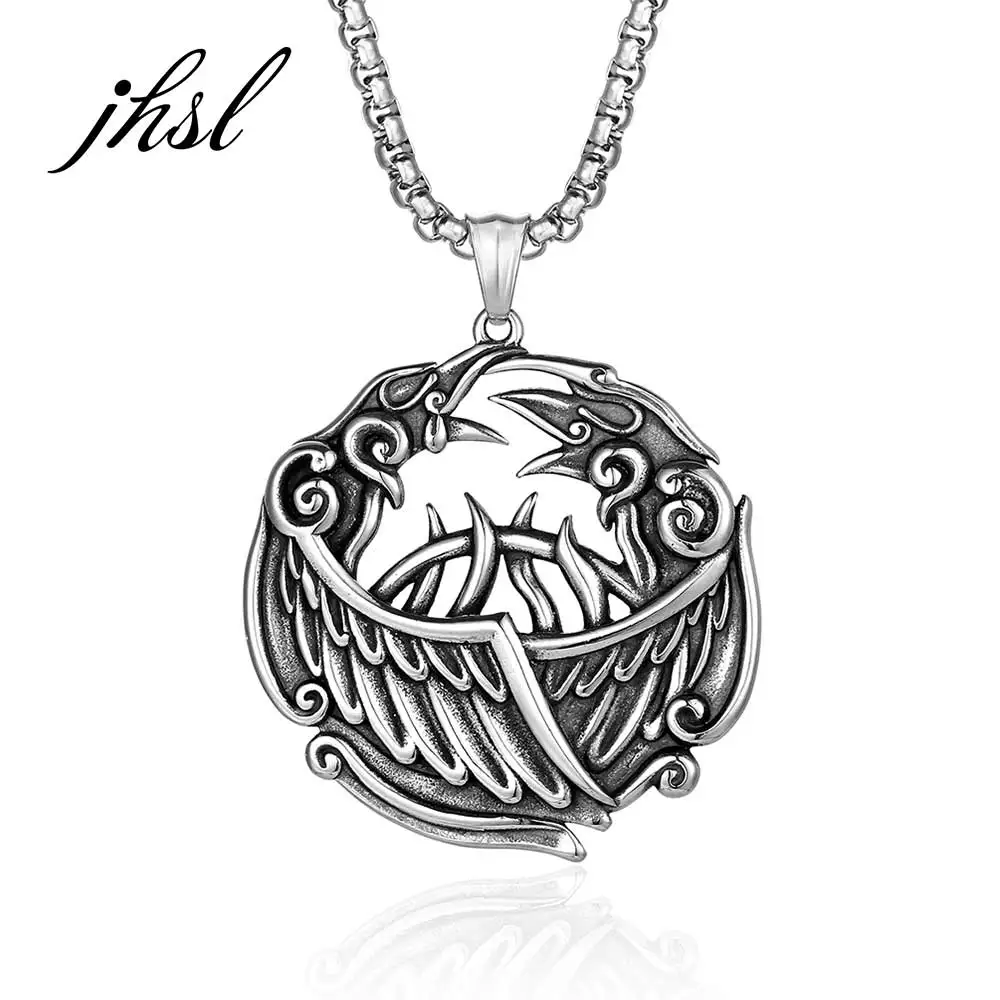 

JHSL New Male Men Birds Pendant Statement Necklace Stainless Steel Chain Black Silver Color Fashion Jewelry Dropship Wholesale
