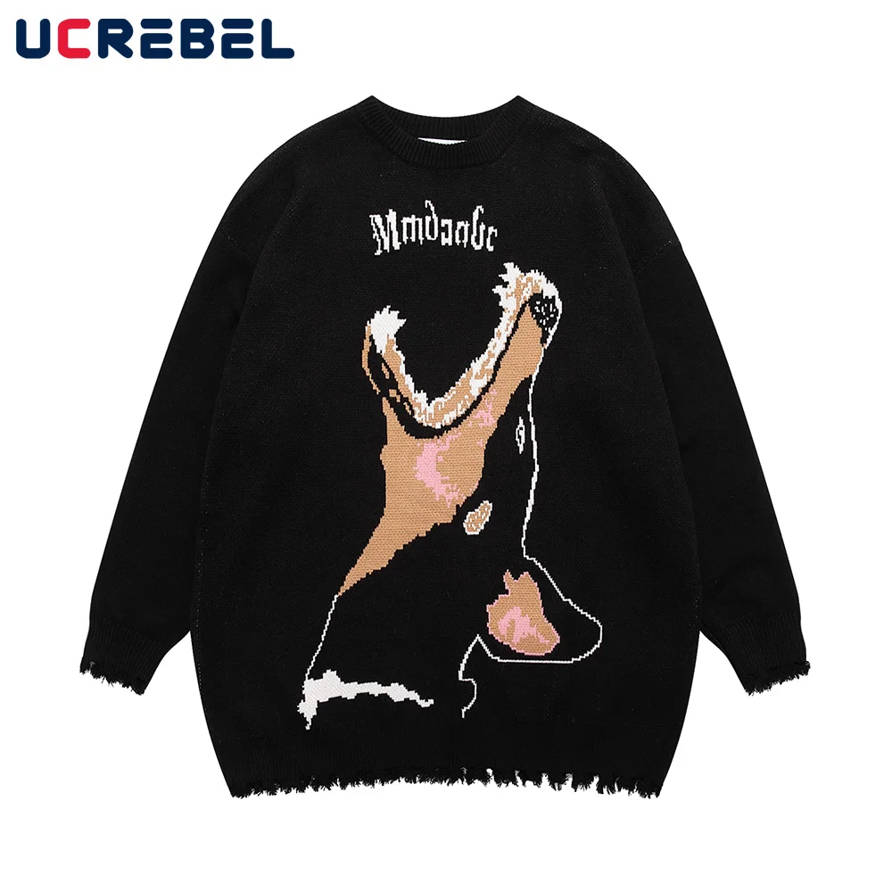 Animal Jacquard Casual Pullover Mens Autumn Winter High Street Raw Hem Loose Shoulder Drop Crewneck Long Sleeve Knitted Sweater
Animal Jacquard Casual Pullover Mens Autumn Winter High Street Raw Hem Loose Shoulder Drop Crewneck Long Sleeve Knitted Sweater