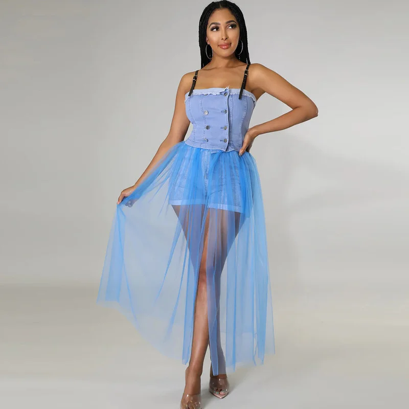 WUHE Fashion See Through Mesh Patchwork Denim Dress Hollow Out Party Sexy Dress Women Summer Maxi Dress Vestidos
WUHE Fashion See Through Mesh Patchwork Denim Dress Hollow Out Party Sexy Dress Women Summer Maxi Dress Vestidos