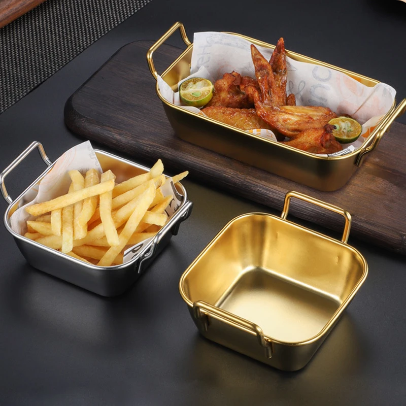 Korean Creative Stainless Steel Snack Basin with Handle Dessert Small Square Plates Golden Dish
Korean Creative Stainless Steel Snack Basin with Handle Dessert Small Square Plates Golden Dish