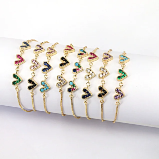 Fashionable Copper Micro-set Color Zircon Heart-shaped Bracelet Female Couple Bracelet Retractable Bracelet All-match Simple
Fashionable Copper Micro-set Color Zircon Heart-shaped Bracelet Female Couple Bracelet Retractable Bracelet All-match Simple