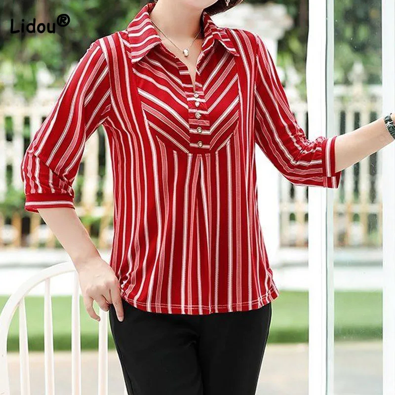 Women's Clothing Fashion Striped Printed Polo-Neck Blouse 2023 Summer New Commute 3/4 Sleeve Casual Pullovers Shirt for Female
Women's Clothing Fashion Striped Printed Polo-Neck Blouse 2023 Summer New Commute 3/4 Sleeve Casual Pullovers Shirt for Female