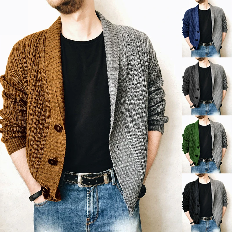 

New 2023 Spring Autumn Style Splicing Men's Sweater Cardigan Long Sleeve V-neck Men's Patchwork Sweater Single Breasted Coat Man
