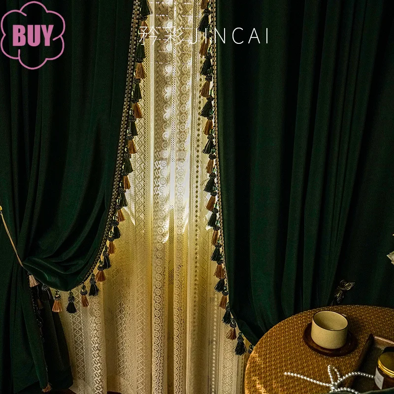 Vintage American Dark Green Flannelette Lace Thickened Curtains for Living Room Bedroom French Window Knitting Window Screen
Vintage American Dark Green Flannelette Lace Thickened Curtains for Living Room Bedroom French Window Knitting Window Screen
