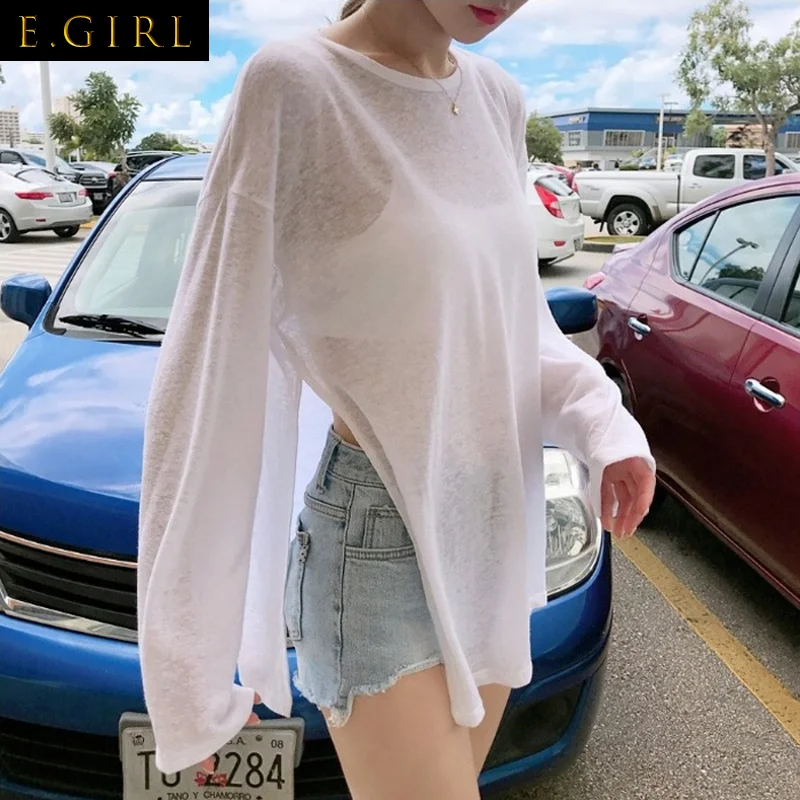 Summer Tshirt Women Beach Thin See Through Oversize Tees Korean Chic White Top High Street Casual Long Sleeve Shirts
Summer Tshirt Women Beach Thin See Through Oversize Tees Korean Chic White Top High Street Casual Long Sleeve Shirts