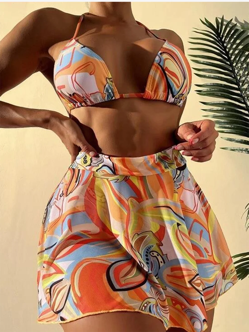 3 Piece Bathing Suit Women Printed Swimsuit Backless Swimwear Low Waist Bikini Set Pleated Cover-ups Halter Swimming Suit 2022
3 Piece Bathing Suit Women Printed Swimsuit Backless Swimwear Low Waist Bikini Set Pleated Cover-ups Halter Swimming Suit 2022