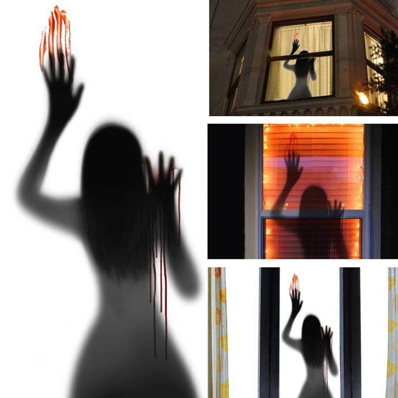 

Halloween Sticker Horrific Blood Handprint PVC Horror Removable Wall Decal Ghost Woman Stickers for Party Home Decorations 2023