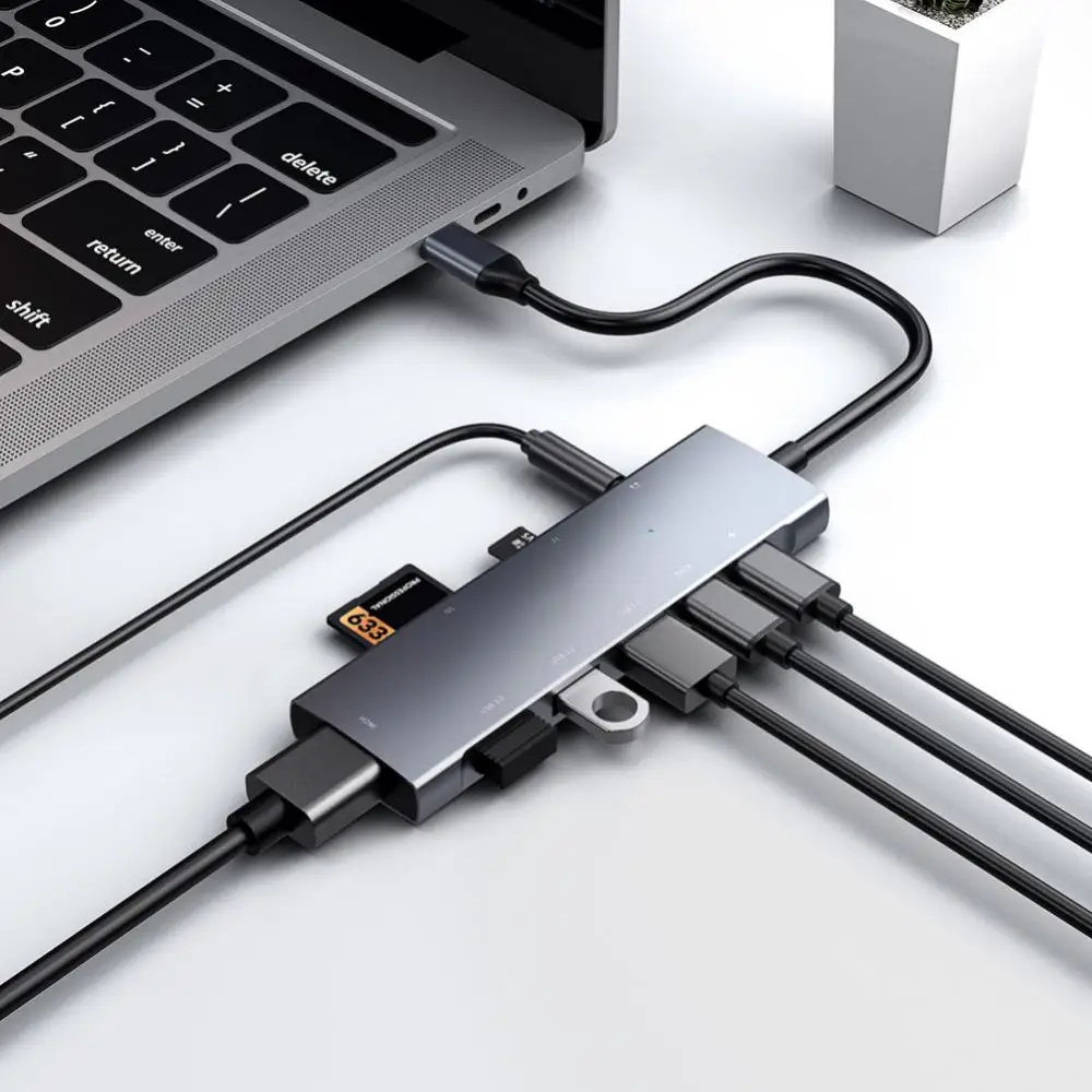 In 1 USB C Hub with RJ45 SD/TF Card Reader Type C 3.1 To 4K HD Adapter PD Fast Charge for MacBook Notebook Laptop Computer
In 1 USB C Hub with RJ45 SD/TF Card Reader Type C 3.1 To 4K HD Adapter PD Fast Charge for MacBook Notebook Laptop Computer