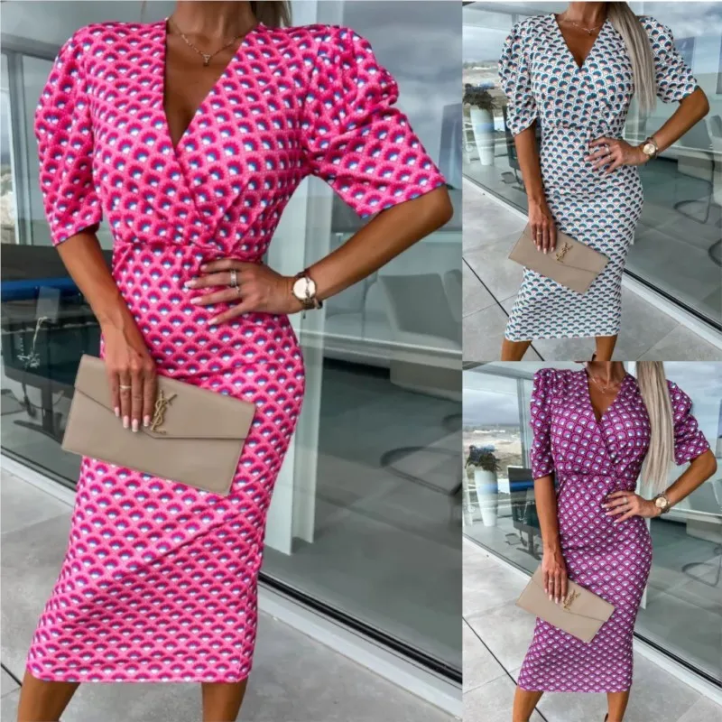 Summer Women Bubble Sleeve V-neck Short Sleeve Vestido High Waist Wrap Hip Print Slim Fit Mid Length One Step Dresses Party
Summer Women Bubble Sleeve V-neck Short Sleeve Vestido High Waist Wrap Hip Print Slim Fit Mid Length One Step Dresses Party