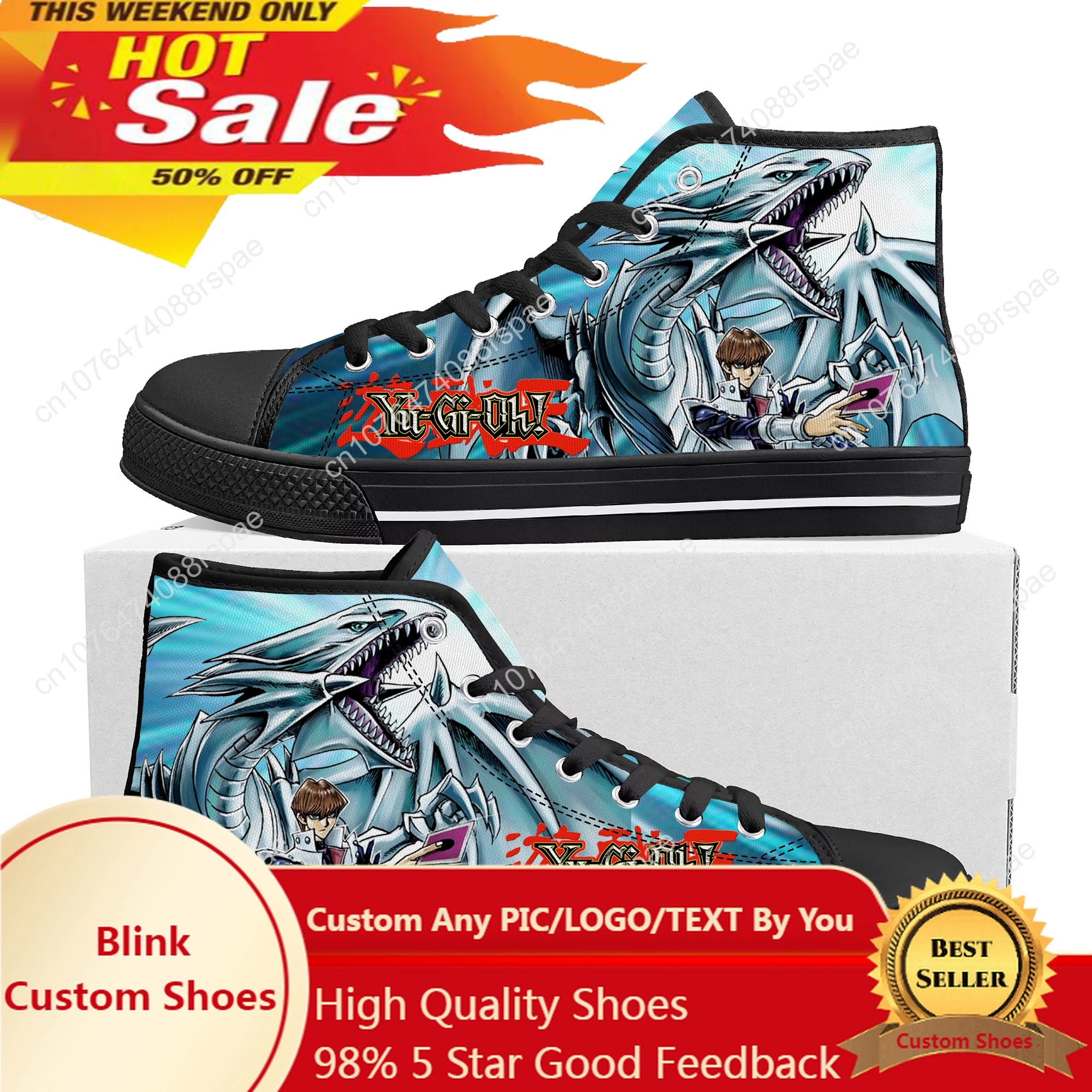 

Высокие кроссовки Yu-Gi-Oh сэто Кайба с голубыми глазами и белым драконом, мужские и женские холщовые кроссовки для подростков, повседневная обувь для пар, обувь на заказ