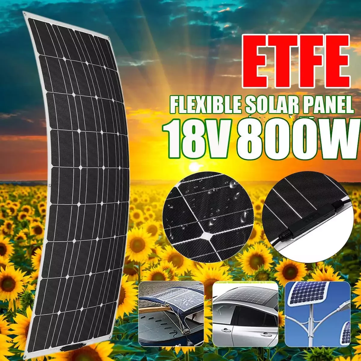 800W Solar Panel 18V Battery Charger Cell Monocrystalline for Camping Motorhome Power Bank Flexible RV Yacht Power System
800W Solar Panel 18V Battery Charger Cell Monocrystalline for Camping Motorhome Power Bank Flexible RV Yacht Power System