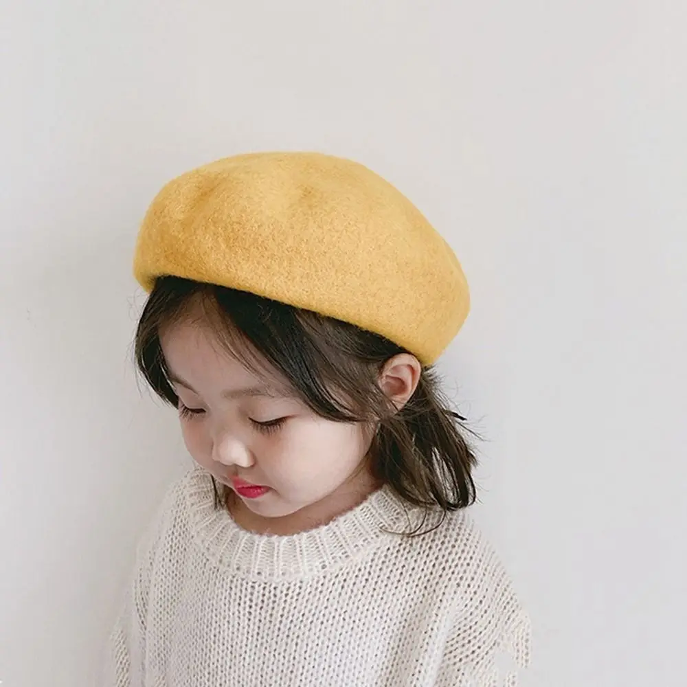 

Korean Style Hat Solid Color Woolen Flattish Cap Candy Color Girl Beret Children's Caps Children's Beret Baby Wool Hat