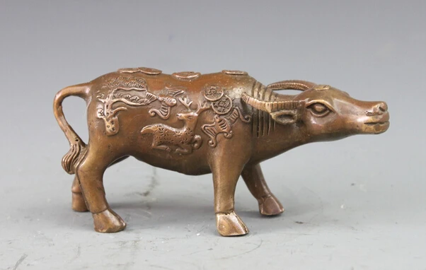 

China Folk Classical Copper Bronze fengshui Wealth Coin deer OX Bull Statue Copper garden decoration Chinese Bronze Copper