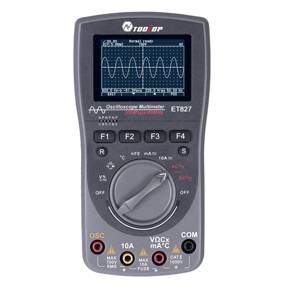 ToolTop Intelligent 2in1 Digital 40MHz 200Msps/S Oscilloscope 6000Counts True RMS Multimeter With Analog Grap AUTO Multimeter
ToolTop Intelligent 2in1 Digital 40MHz 200Msps/S Oscilloscope 6000Counts True RMS Multimeter With Analog Grap AUTO Multimeter
