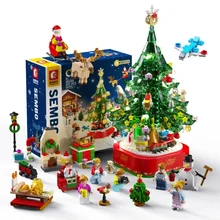 Building Blocks Bricks DIY Christmas Tree Music Box Potted Bouquet Home Decoration Desktop Ornament Girl Gift Childrens Toys