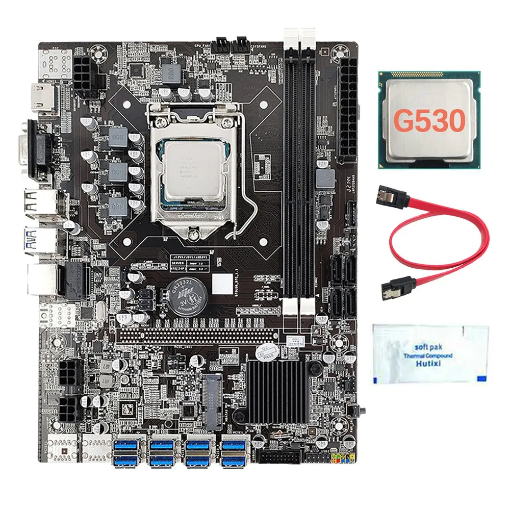 B75 8 Card BTC Mining Motherboard+G530 CPU+Thermal Grease+SATA Cable 8XUSB3.0(PCIE 1X) GPU Slot LGA1155 DDR3 RAM MSATA
B75 8 Card BTC Mining Motherboard+G530 CPU+Thermal Grease+SATA Cable 8XUSB3.0(PCIE 1X) GPU Slot LGA1155 DDR3 RAM MSATA