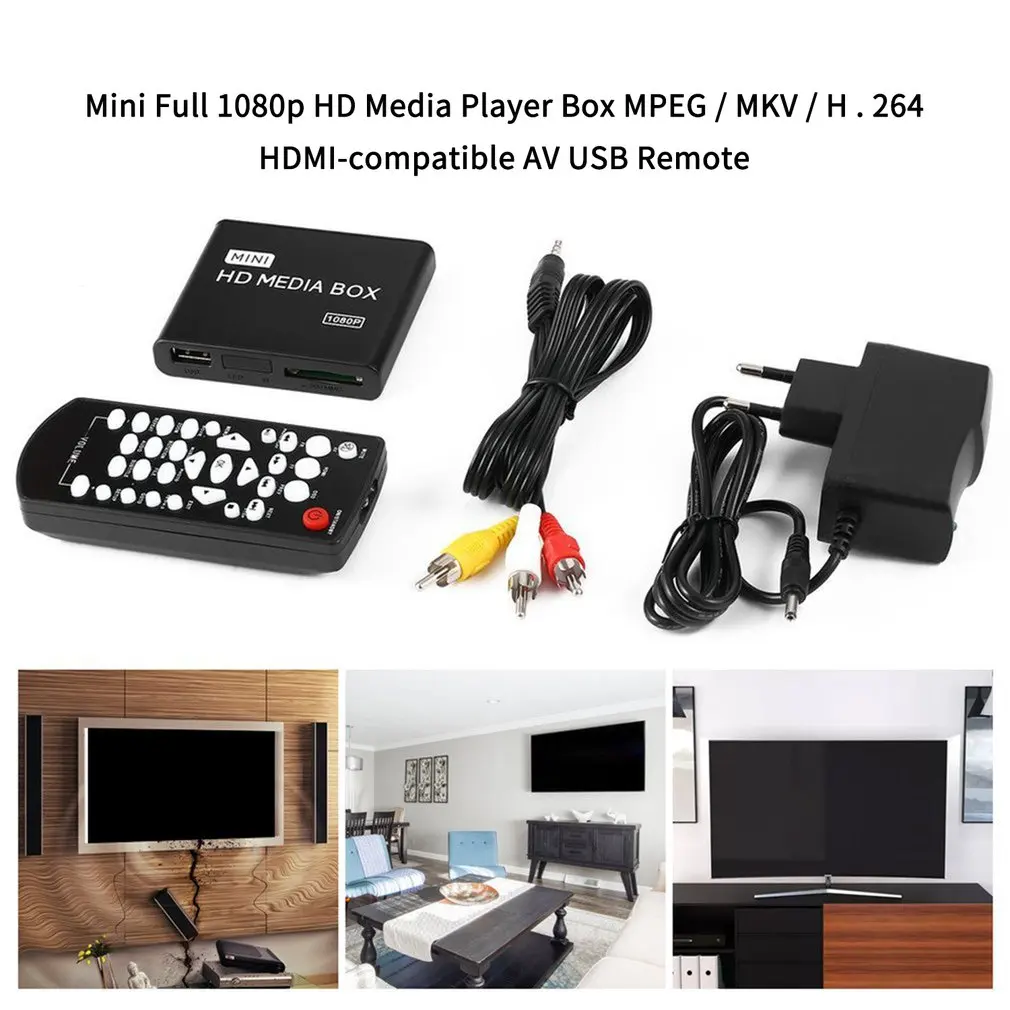 

Mini Full 1080p HD Media Player Box MPEG/MKV/H.264 HDMI AV USB + Remote Support MKV / RM-SD / USB / SDHC / MMC HDD-HDMI