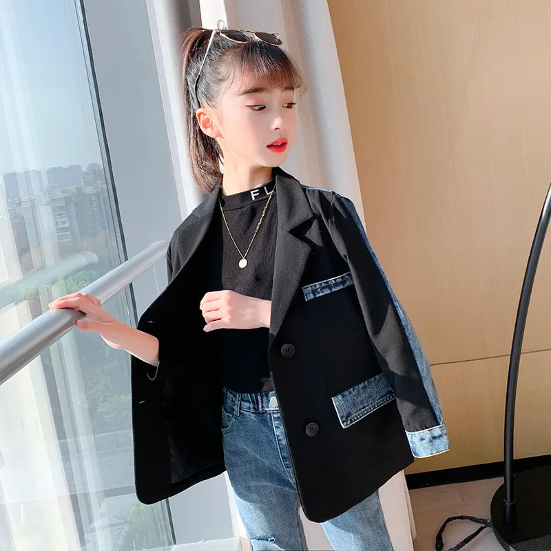 2022 New Fashion Girl Blazer Coat Stitching Denim Jacket Teen Children Spring Fall Double Breasted Black Formal Outerwear 3-12 Y
2022 New Fashion Girl Blazer Coat Stitching Denim Jacket Teen Children Spring Fall Double Breasted Black Formal Outerwear 3-12 Y