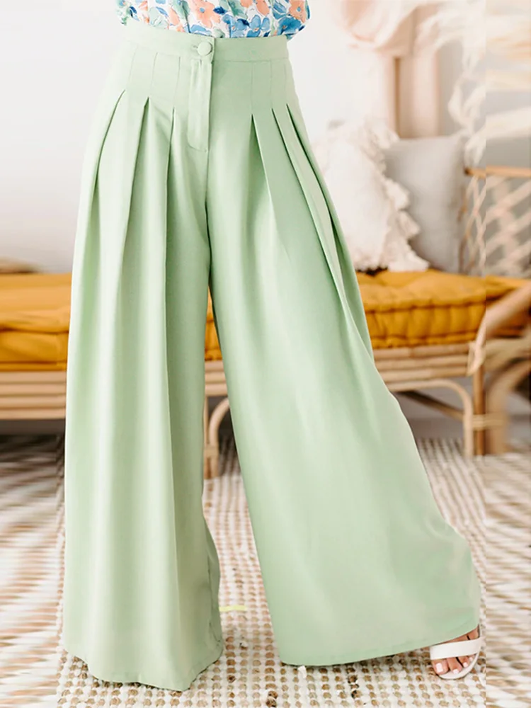 

Celmia Elegant High Waist Women Wide Leg Pants 2023 Fashion Pressed Pleated Long Trousers Casual Loose Solid Party Pantalons