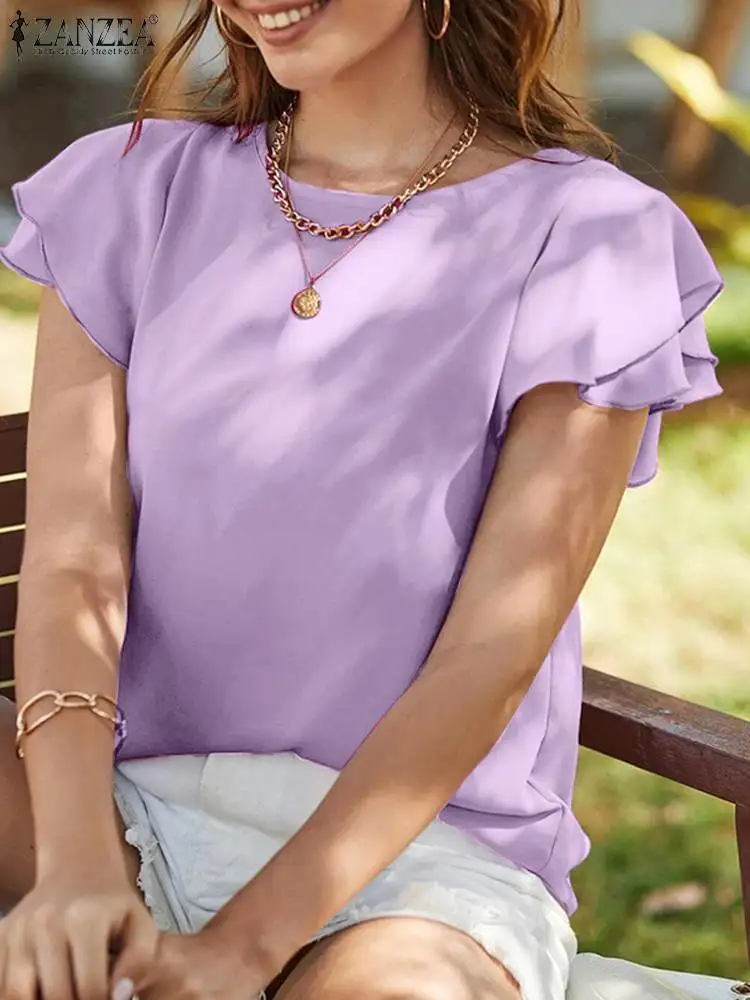 ZANZEA Bohemian Female Stylish Causal Tops Ruffle Women's Blouse Short Sleeve O-Neck Solid Color Blouses Elegant Vintage Shirt
ZANZEA Bohemian Female Stylish Causal Tops Ruffle Women's Blouse Short Sleeve O-Neck Solid Color Blouses Elegant Vintage Shirt