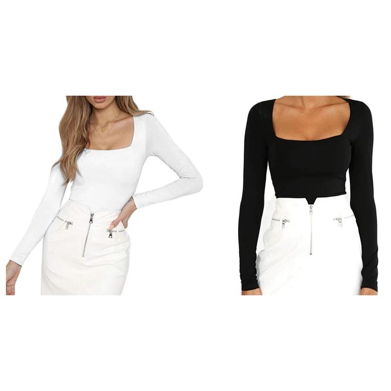Hot Kf-2 Pcs Women's Sexy Solid Color Slim Square Collar Long Sleeve T-Shirt Bottoming Top White S Size & Black S Size
Hot Kf-2 Pcs Women's Sexy Solid Color Slim Square Collar Long Sleeve T-Shirt Bottoming Top White S Size & Black S Size