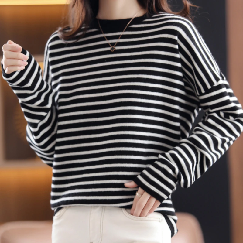 JMPRS Black and White Striped Cashmere Sweater Women Fall Round Neck Drop Shoulder Jumpers Female Fashion Soft Knitted Pullover
JMPRS Black and White Striped Cashmere Sweater Women Fall Round Neck Drop Shoulder Jumpers Female Fashion Soft Knitted Pullover