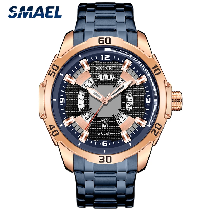New SMAEL Blue Mens Watches Top Brand Luxury Stainless Steel Waterproof Wristwatch Quartz Sport Watch Men Relogio Masculino 
New SMAEL Blue Mens Watches Top Brand Luxury Stainless Steel Waterproof Wristwatch Quartz Sport Watch Men Relogio Masculino