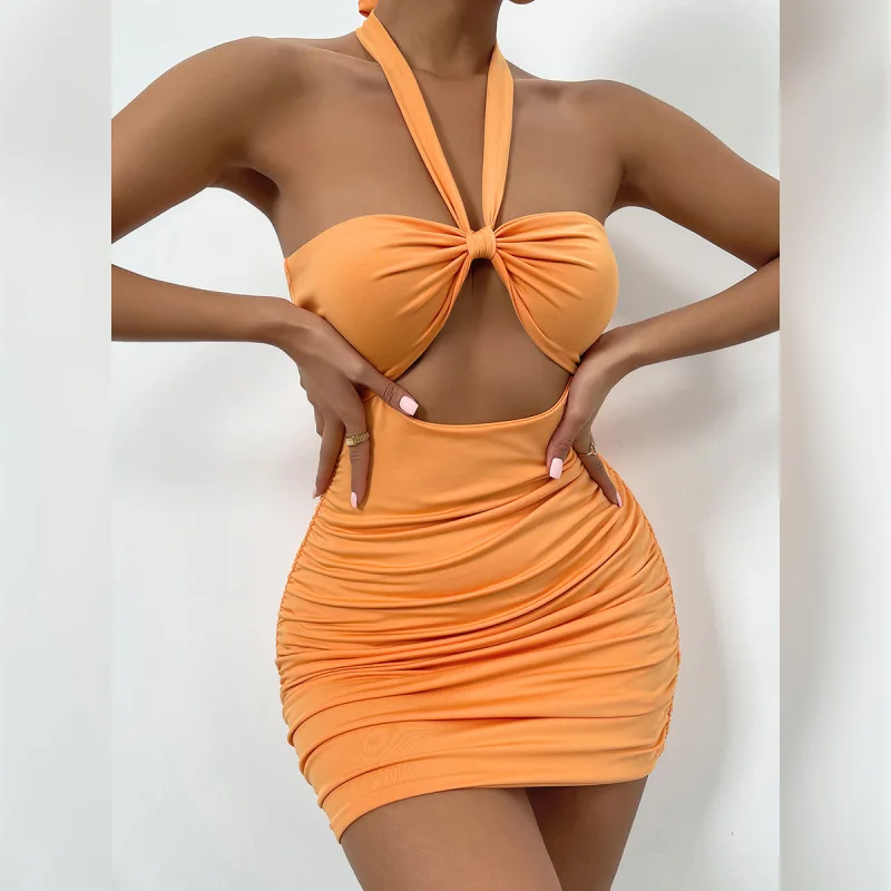 2022 Summer Orange Dress Lanyard Wrap Hip Sexy Cross Halter Neck Halter Folds Women Clothes
2022 Summer Orange Dress Lanyard Wrap Hip Sexy Cross Halter Neck Halter Folds Women Clothes