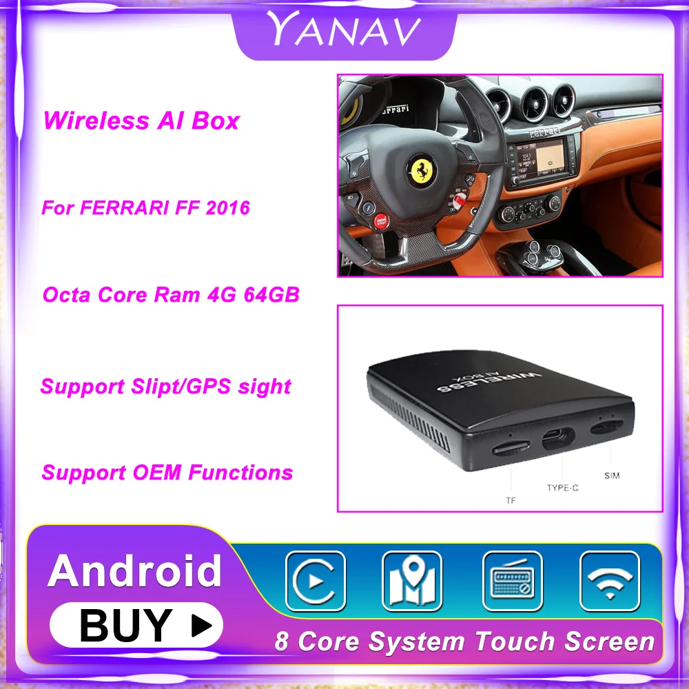

Octa Core Carplay беспроводной Ai Box Dual Bluetooth Android для FERRARI FF 2016 автомобильный радиоприемник мультимедийный плеер Smart Box HDMI