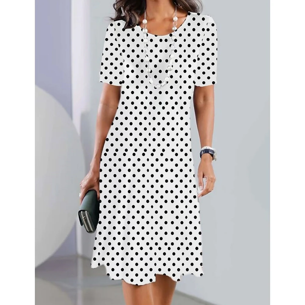 Female Dress Fashion Girl Dot Print Pullover Dress Short Sleeved Minimalist Holiday Dresses For Women Holiday Party Traf 
Female Dress Fashion Girl Dot Print Pullover Dress Short Sleeved Minimalist Holiday Dresses For Women Holiday Party Traf