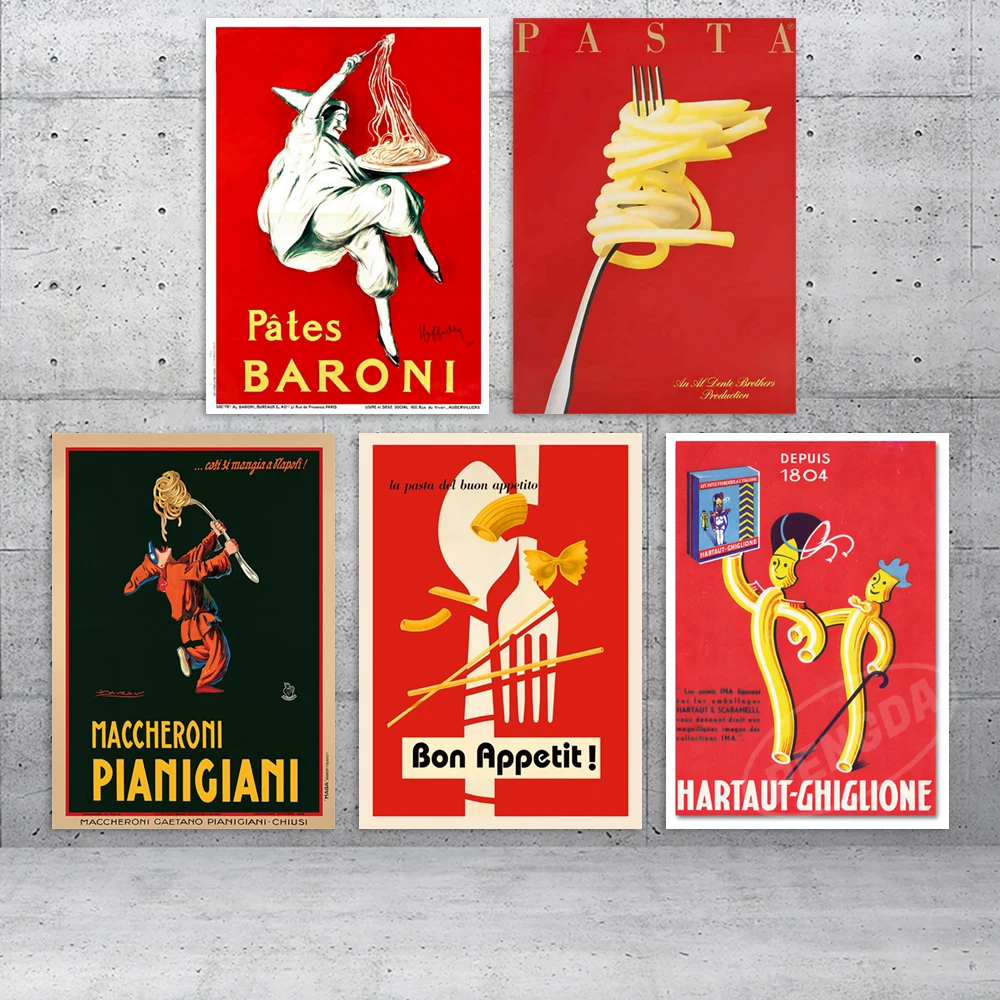 

Vintage Italian Pasta Canvas Painting Retro Food Drink No Frame Pictures Print Clown Poster Decoration Home Living Room Wall Art