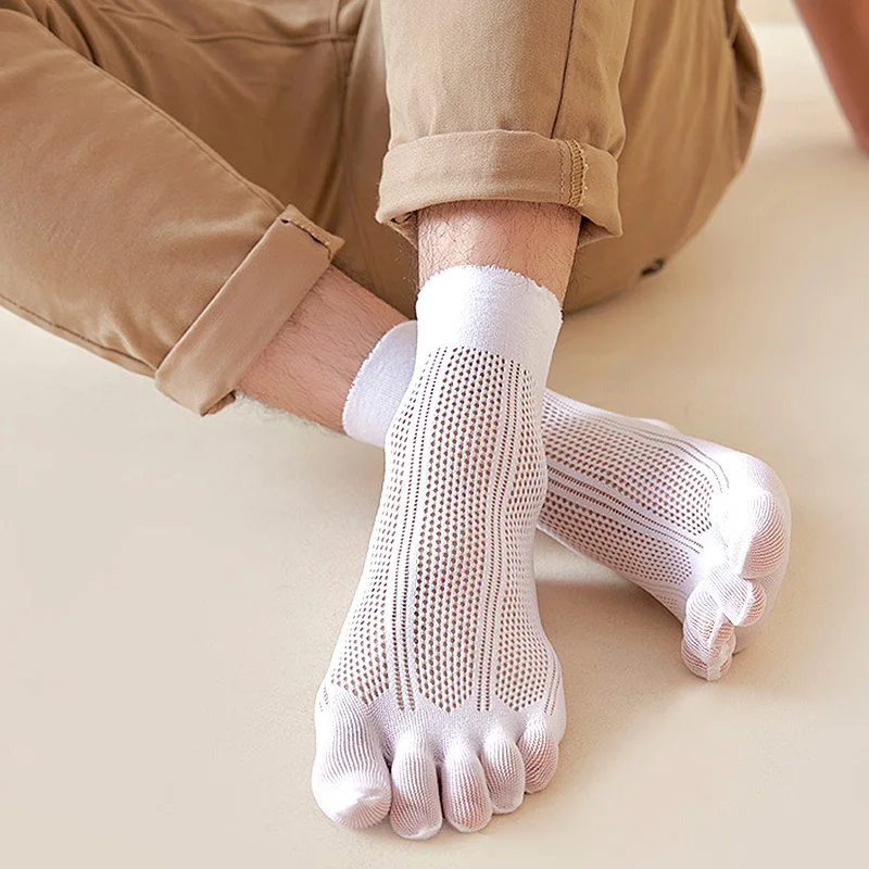 

Носки мужские сетчатые однотонные, летние дышащие тонкие прозрачные нейлоновые носки с открытым носком и пятью пальцами