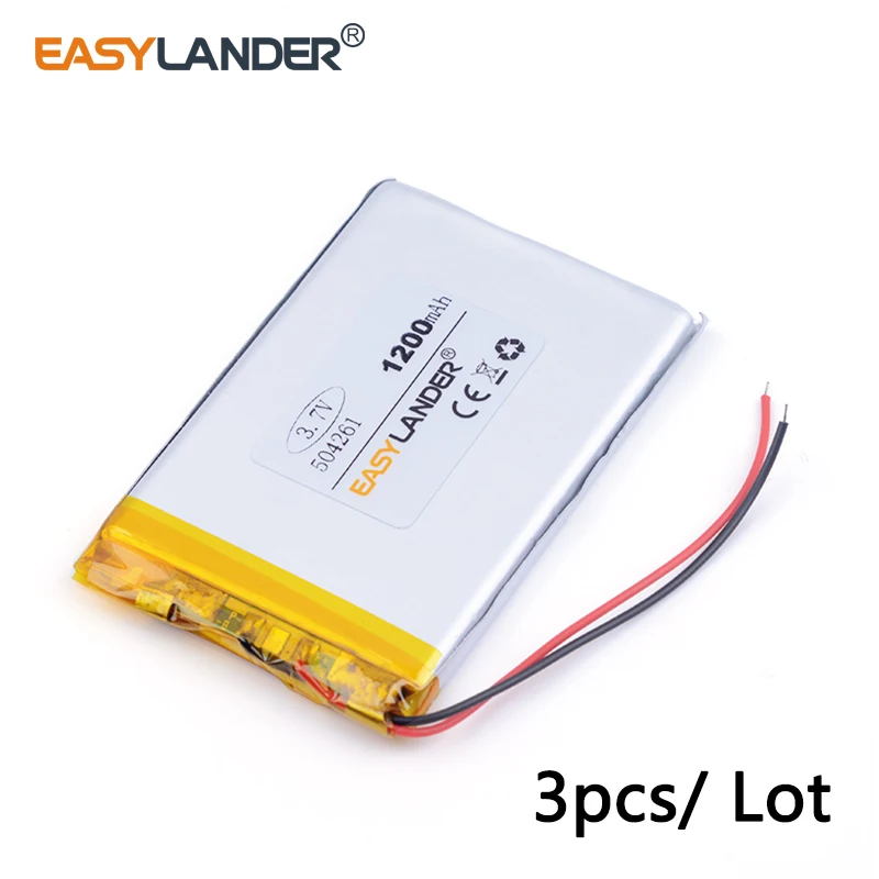 3pcs /Lot 504261 3.7V 1200mah 3.7v lithium Li ion polymer rechargeable battery For Digital MP4 MP5 Camera PSP GPS Tablet PCs
3pcs /Lot 504261 3.7V 1200mah 3.7v lithium Li ion polymer rechargeable battery For Digital MP4 MP5 Camera PSP GPS Tablet PCs