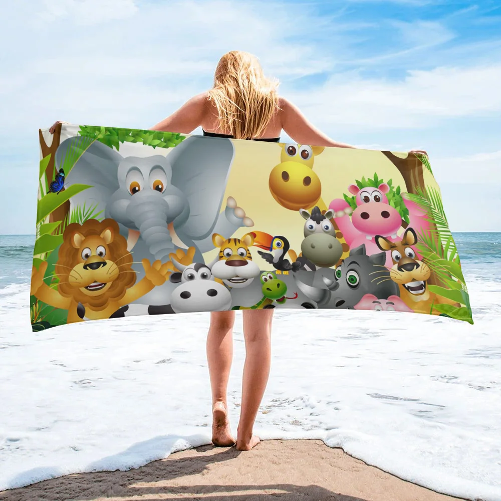 

Lion Elephant Tiger Giraffe Cartoon Animal Bath Towel Camping Bathroom Accessories Microfiber Beach Towel Bath Towels for Adults